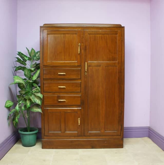 Antique Vintage Tasman Oak Wardrobe Closet Gents robe 3 drawers