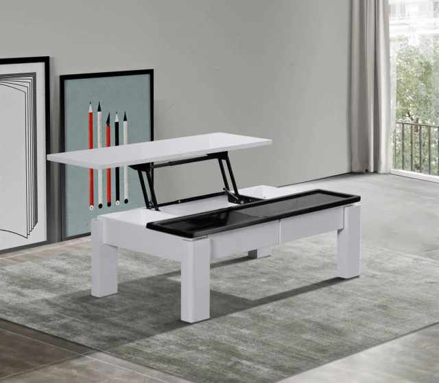 Coffee Table High Gloss Finish Lift Up Top MDF Black & White Colo