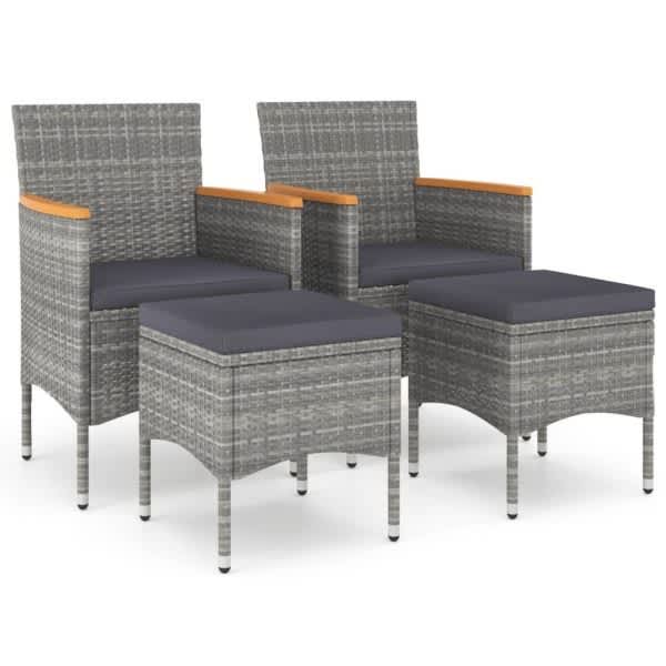 **4 Piece Garden Chair and Stool Set Poly Rattan Grey** Outdoor