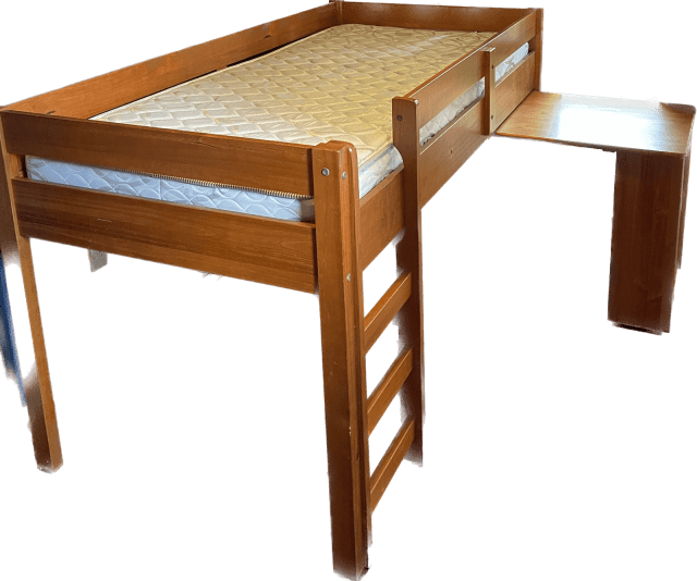 Single Loft Bunk Bed solid wood with desk, chest of drawers & bookcase