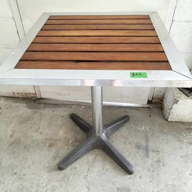 Metal and wood slatted outdoor dining table. 2 available 62 each