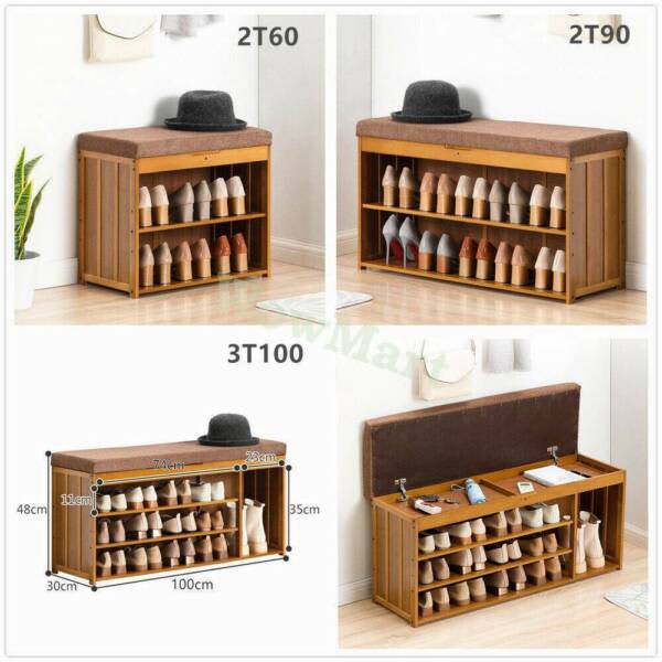 Wowmart Bamboo Cushion Shoe Rack Bed End Storage Bench Gumtree Australia