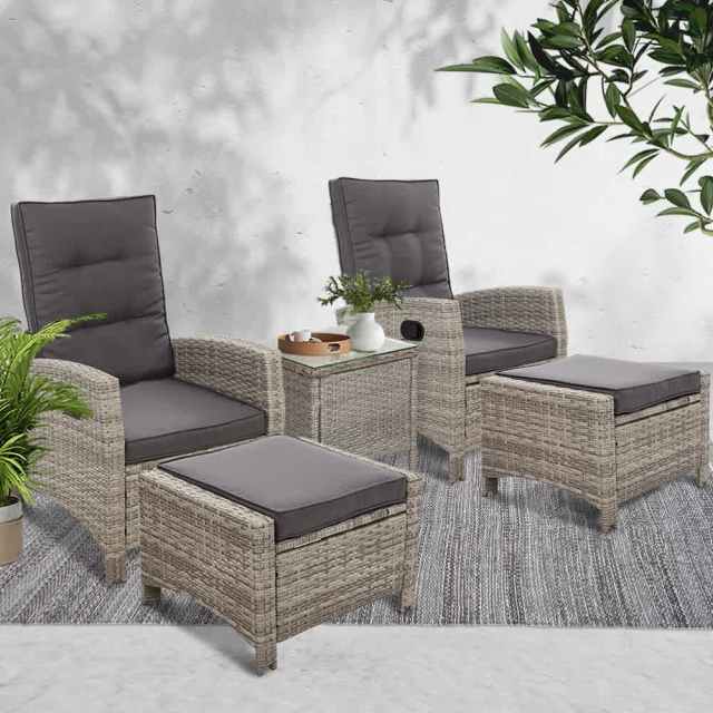 Outdoor Patio Furniture Recliner Chairs Table Setting Wicker Loun... Lounging & Relaxing