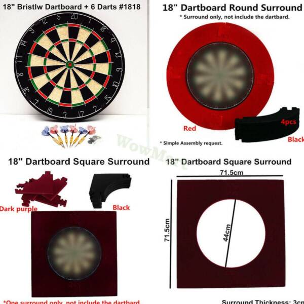 Wowmart 18" Steel Wire Bristle Dartboard & Dart / Protection Surround