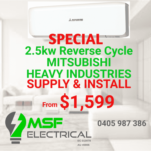 Supply and Install Split System 2.5kw Mitsubishi Heavy Industries Air Conditioning & Heating
