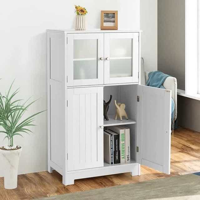 Giantex Bathroom Storage Kitchen Pantry w/Tempered Gl