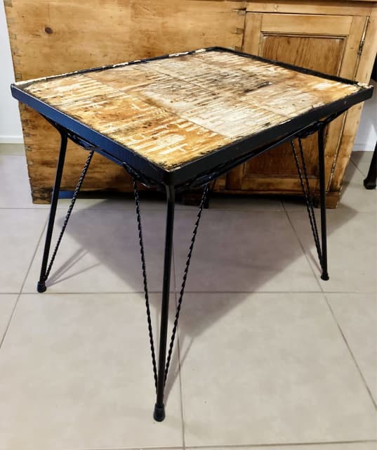 Original Retro Rectangle Black Wrought Iron Vintage Table Base Coffee