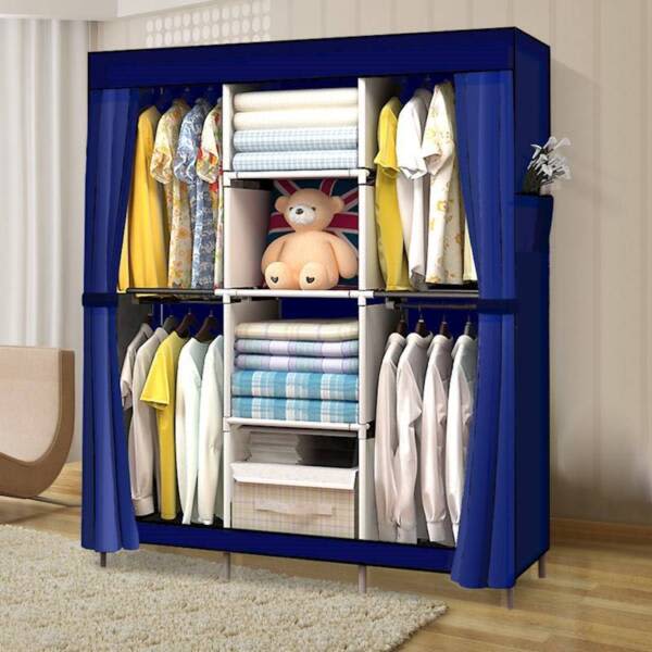 Large Portable Clothes Storage Organizer With Shelves Navy Blue