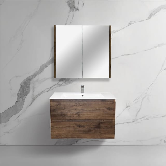 Wall Hung Bathroom Vanity Dark Oak Wood Grain PVC Vacuum MDF Board