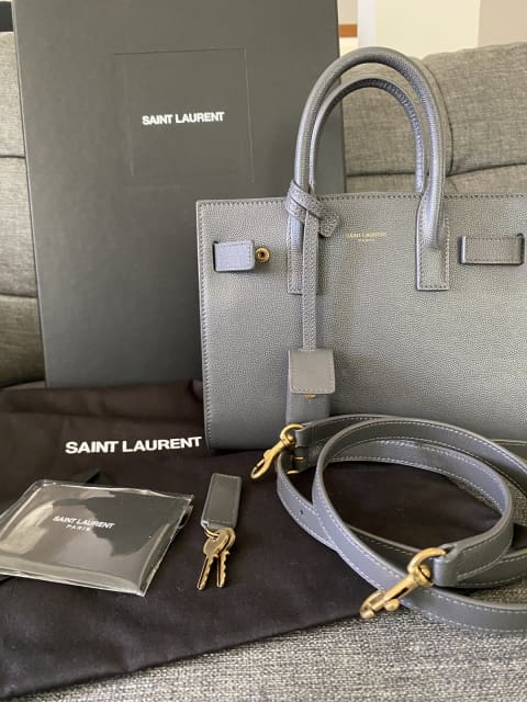 Yves Saint Laurent YSL Sac De Jour medium gray fog grain leather bag