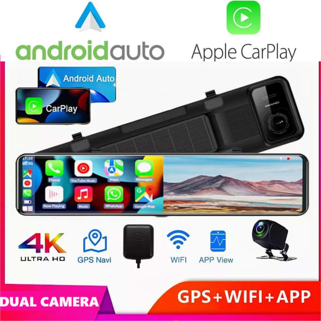 Carplay Dash Camera Dvr Android Auto Support 4K H.265 1080P touchscreen  WiFi FM Rearview Camera