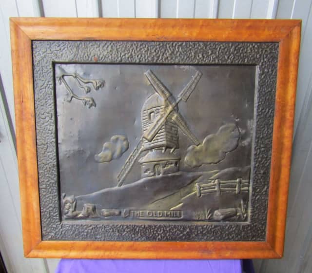 Wall Hanging / Fireplace Screen Embossed Copper The Old Mill Vintage