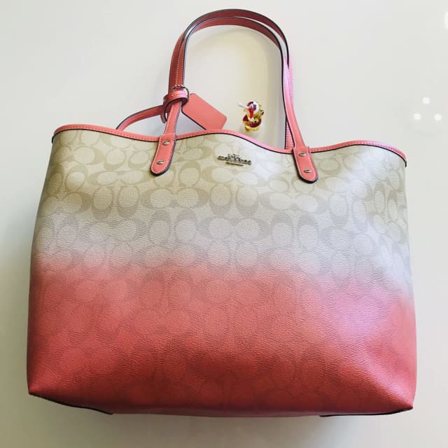 Coach Reversible City Tote in Ombré Signature Canvas Light Khaki Pink