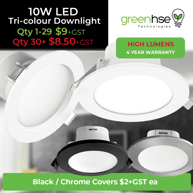 LED 10W DIMMABLE DOWNLIGHT TRICOLOUR SWITCH FROM 8.50 PLUS GST
