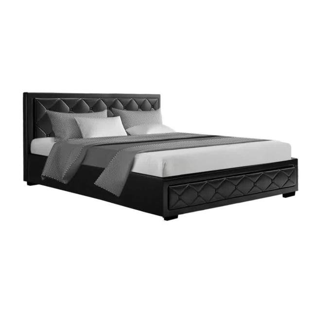 ELVA Luxury Bed Frame with Gas Lift Storage & Tufted Headboard Queen