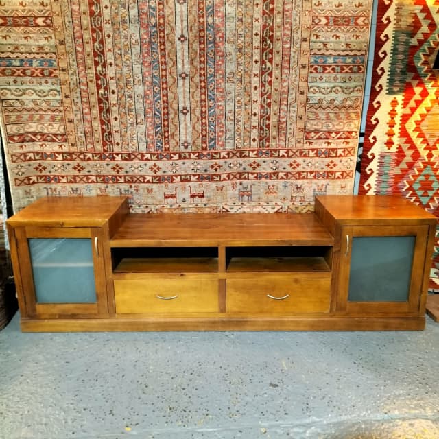 Large timber and frosted glass entertainment unit. Entertainment & TV