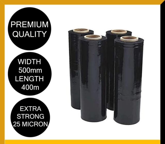 Moofer Premium Pallet Stretch Wrap 500mm x 300m x 25um Black (4 P... Building Materials