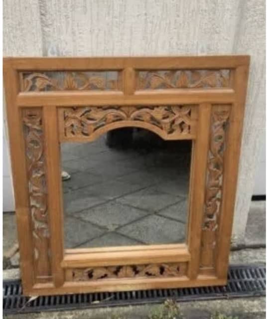 70 cm Timber Bali mirror ornate carved timber ready to hang wall art
