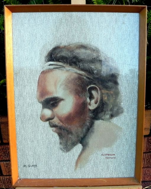 Mid Century Original Water Color Australian Aborigine Signed M. Quras