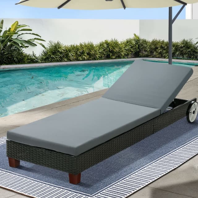 Gardeon Sun Lounge Wicker Lounger Day Bed Wheel Patio Lounging