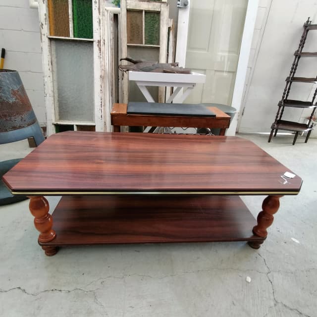 Stunning retro 1970s Gold rimmed two tier wooden coffee table. Coffee