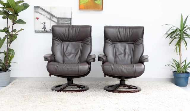 FREE DELIVERY-Genuine Leather MORAN SWIVEL RECLINER CHAIRSx2 ...