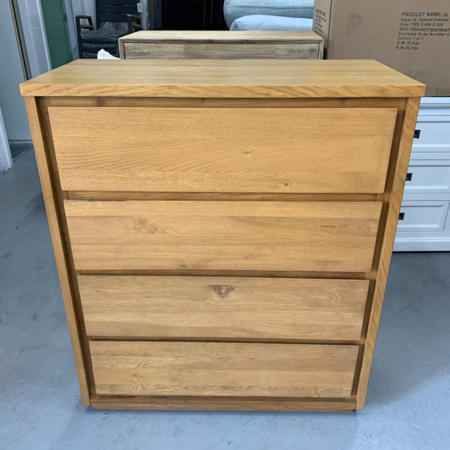 Bronte 4 Drawer Tallboy Wooden Timber Natural Oak Brown Colour
