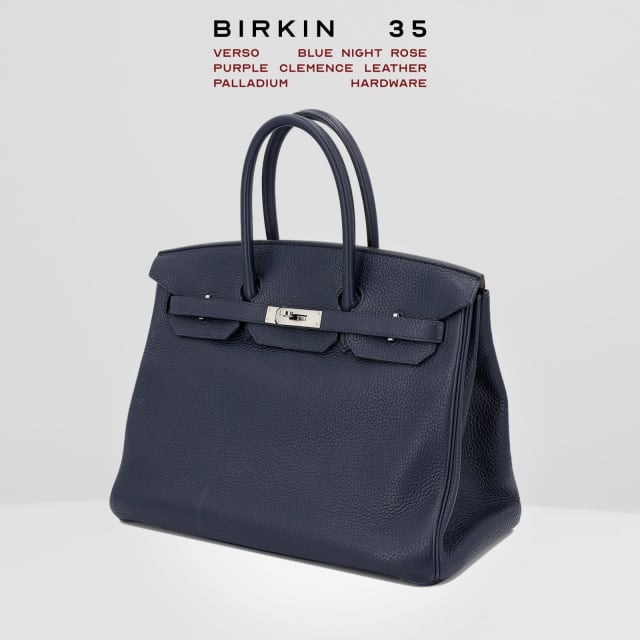 Hermes Birkin 35 Verso Blue Night Rose Purple Clemence Leather PHW