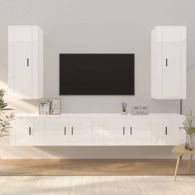 6 Piece TV Set High Gloss White Engineered Wood