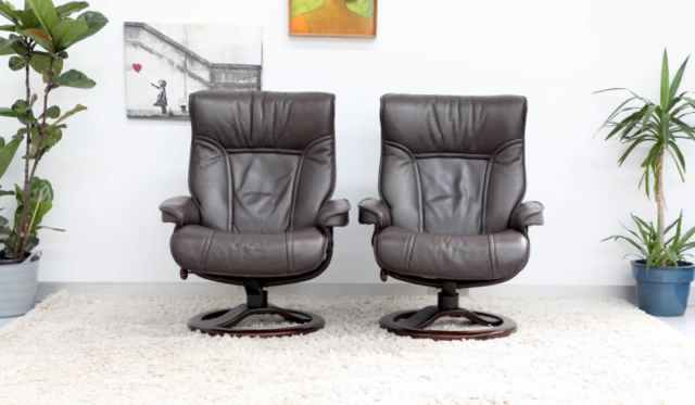 FREE DELIVERY-Genuine Leather MORAN SWIVEL RECLINER CHAIRSx2 ...