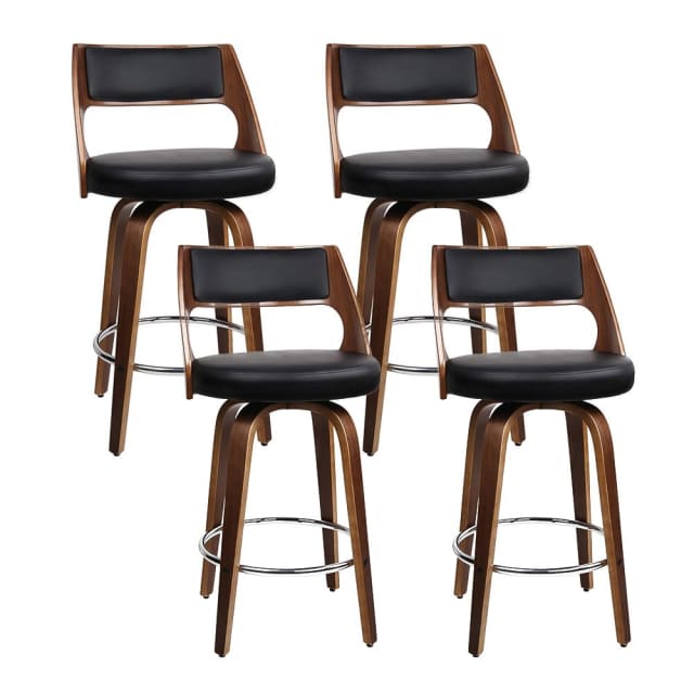 Artiss Set of 4 Wooden Bar Stools PU Leather Black and Wood