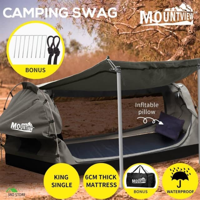 Mountview Free Standing Camping Swag with All Weather Awning in King S