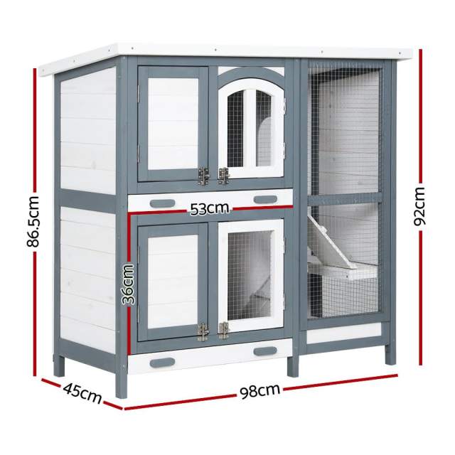Rabbit Hutch 98cm x 45cm x 92cm Chicken Coop Large Wooden House Run Ca