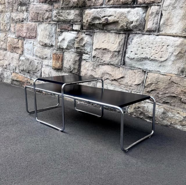 Knoll Studio Set of 2 Marcel Breuer Laccio Coffee Side Tables in Black