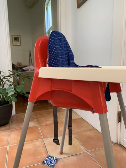 red ikea high chair