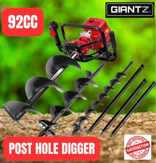 92CC Post Hole Digger Petrol 100mm, 200mm, 300mm Auger Limited Stock Garden Tools in