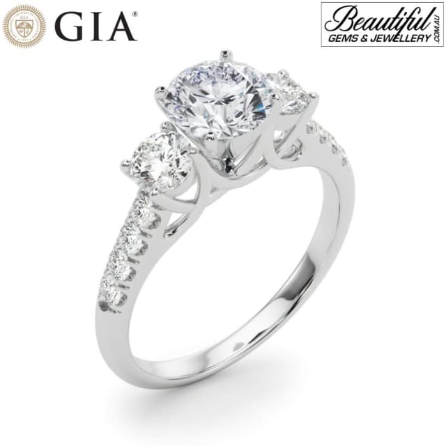 Custom 1.75 Carat Three Stone Diamond Engagement Ring Women's