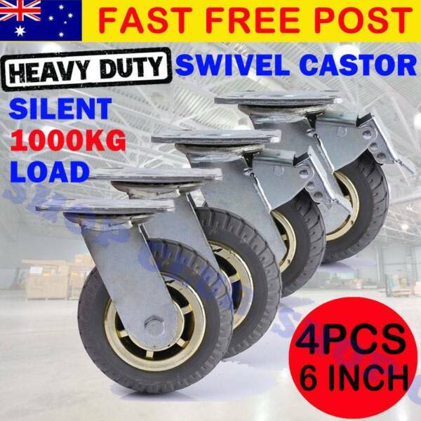 4X 6"/150mm Heavy Duty Swivel Caster Wheels Castor 1000KG Load Hand