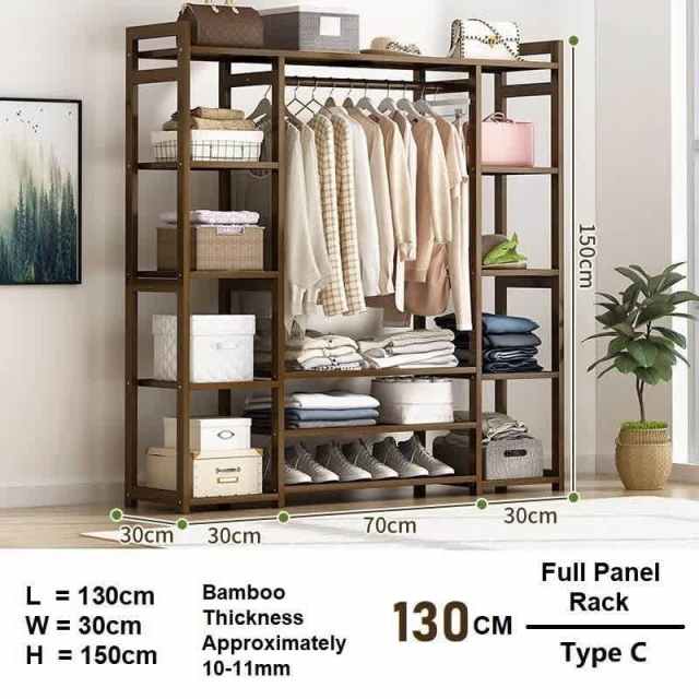 Bamboo Clothes Rack Garment Closet Storage Organizer Hanging Rail