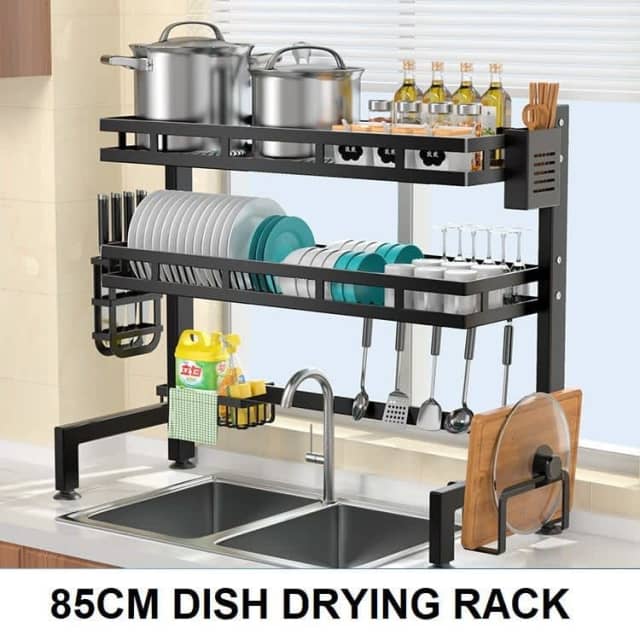 Large Dish Drying Rack with Drainboard, 2 Tier Dish Drainers with  Controllable Drainage for Kitchen Counter, with Pot lid Holder, Utensil  Holder, Cup Holder, Cutting Board Holder and Extra Hooks 