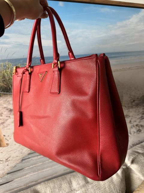 Prada Lux Large Saffiano Leather Tote Handbag Red