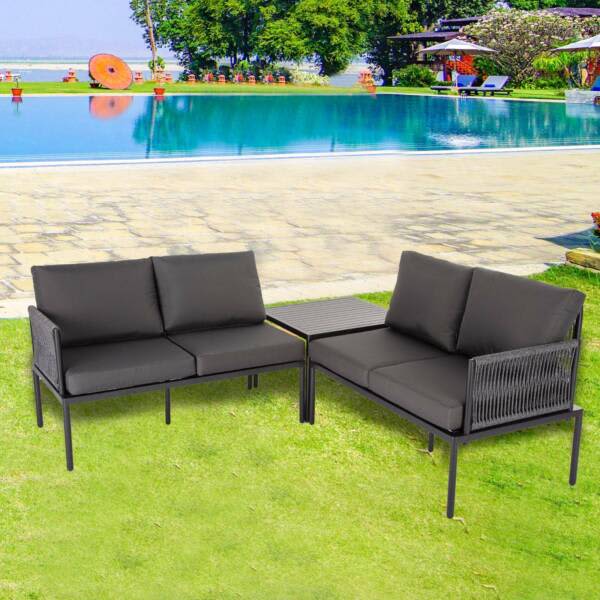Clearance Sale 4Seater Rope Outdoor Lounge Set Dark Grey Lounging