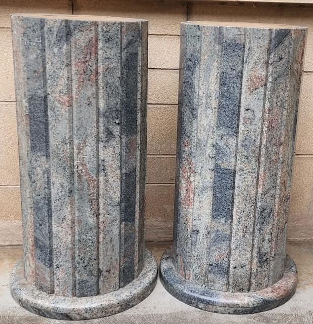 A STUNNING PAIR OF MATCHING ROUND POLISHED GRANITE PEDESTALS Other