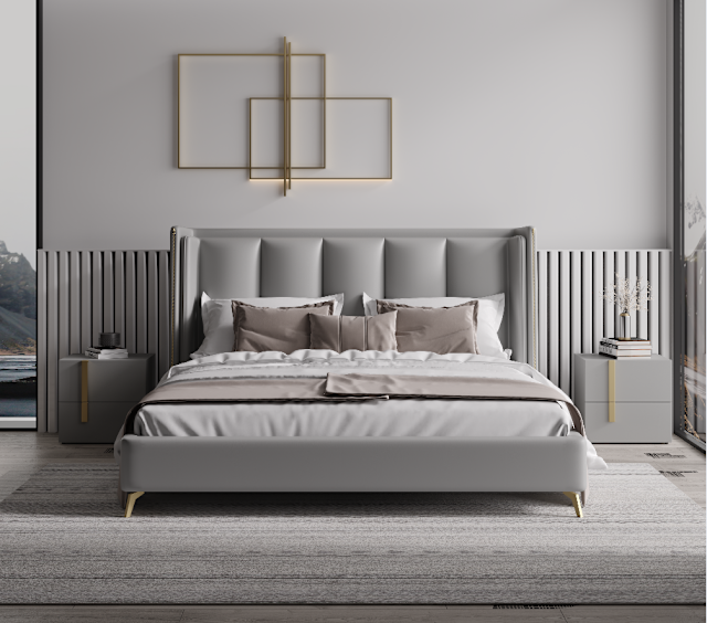 YORDEN Space Grey luxurious Leather Bed Frame Queen/ King Beds