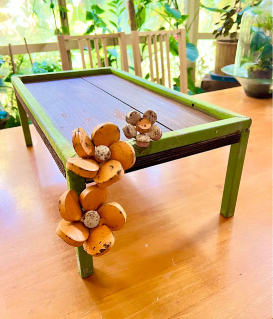 Vintage metal and wood low shelf / plant stand. Dims below Bookcases