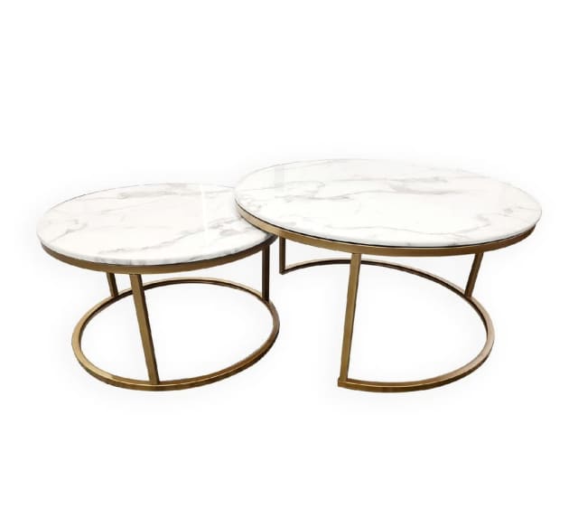 Nesting Style Coffee Table White on Champagne Gold 80cm/60cm