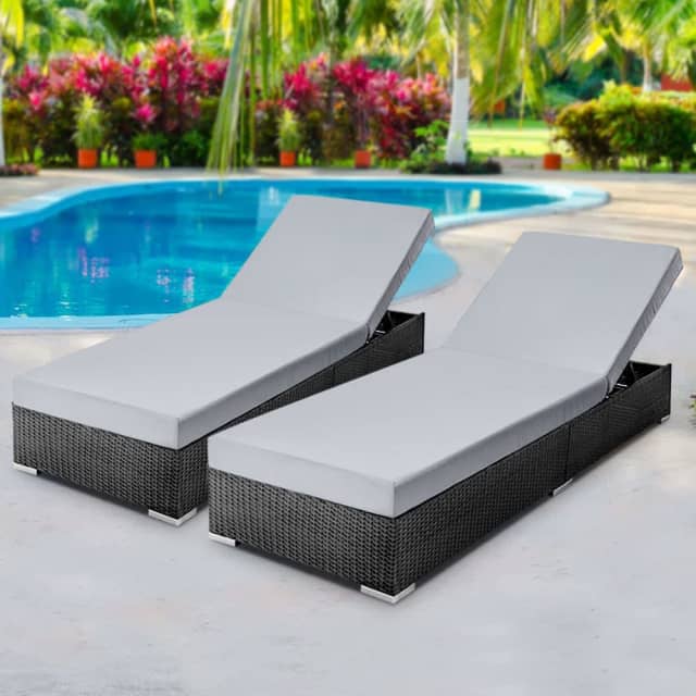 Sun Lounge Wicker Lounger Outdoor Furniture Rattan Garden Day Bed Sofa