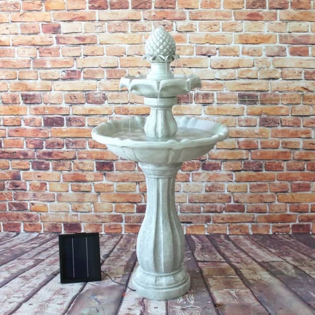 3 Tier Bird Bath Solar Water Fountain Ivory Extra Tall 112cm 77068