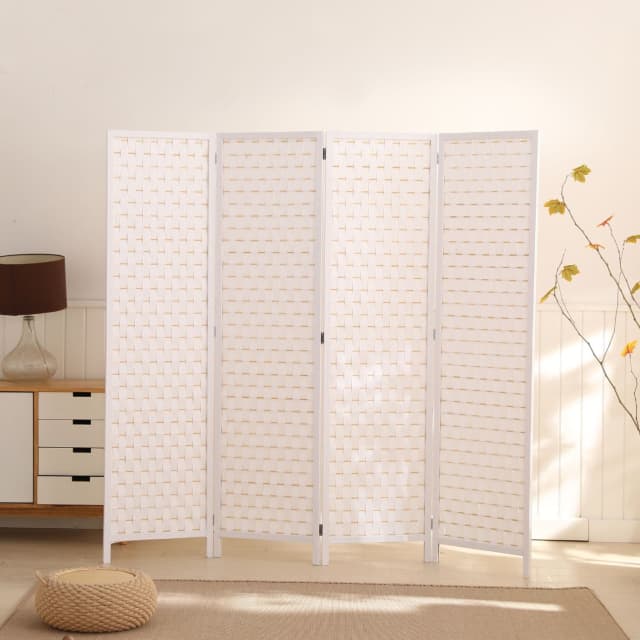 EKKIO 4Panel Pine Wood Room Divider (White) Bookcases & Shelves