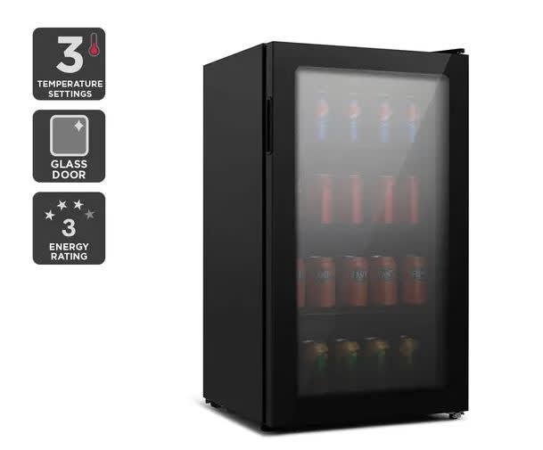 BLACK 93L BEVERAGE COOLER WITH GLASSS FRONT AS NEW CONDITION